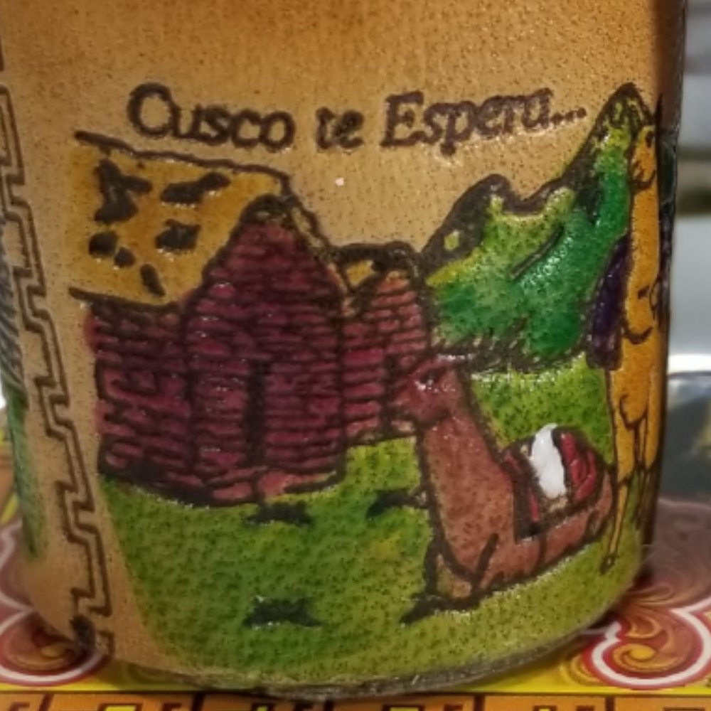 PERU Machu Picchu Souvenir Shot Glasses Leather Covers Artisan Set of 2 - Picture 6 of 9